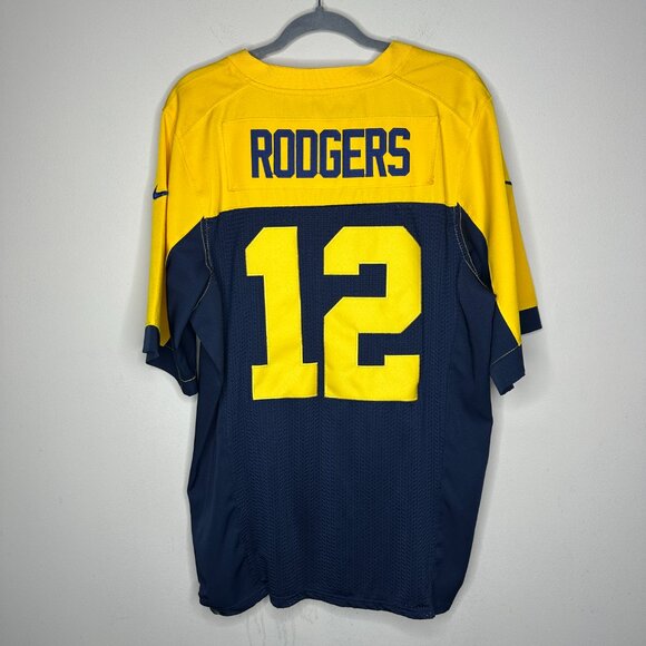 Green Bay Packers Aaron Rodgers Jersey Nike NFL Football Yellow Blue Size XL - Picture 4 of 7